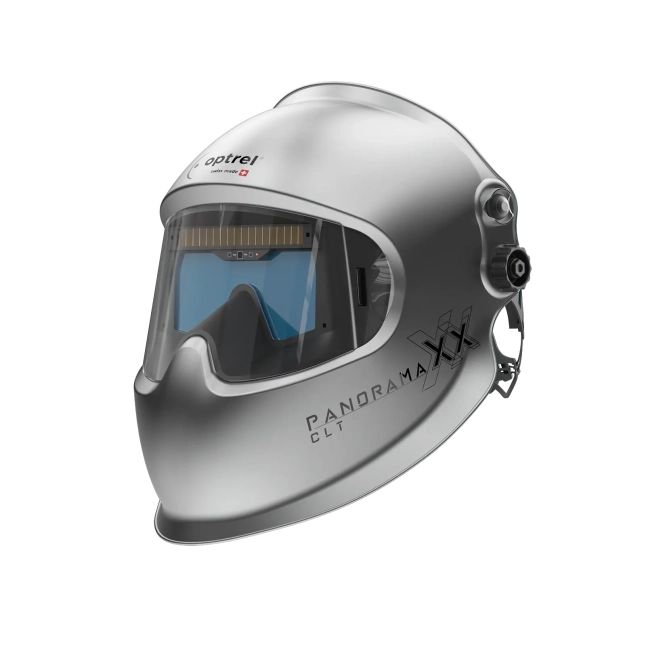 Masque de soudage Optrel Panoramaxx CLT Silver argent – vue de trois quarts Titre