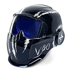 Böhler EVOLUTION V80 – masque de soudage automatique UHD Masque de soudage Böhler EVOLUTION V80 bleu brillant – vue de trois quarts