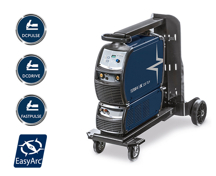 Poste TIG Böhler TERRA NX 320 TLH 320 A présenté sur chariot avec refroidisseur