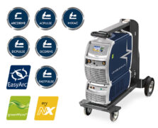 Böhler URANOS NX 4000 AC/DC sur chariot avec refroidisseur et icônes des fonctions TIG